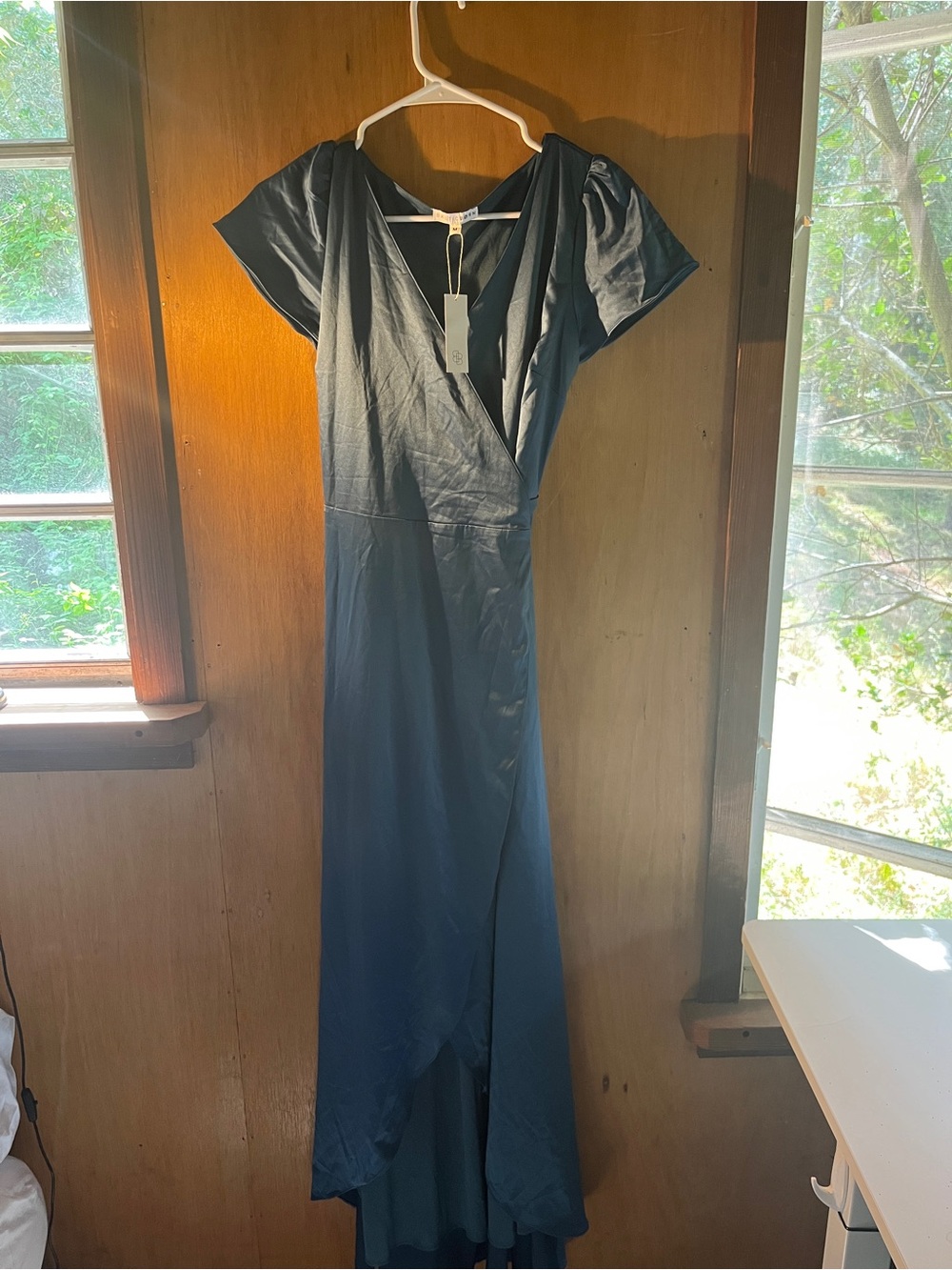 NWT Baltic Born Blue Krystal Satin Wrap Dress (Size Medium)